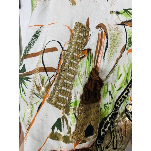 Spree Sport Shirt M Embroidered African Jungle Safari Textured Animals Metallic - Picture 5 of 12